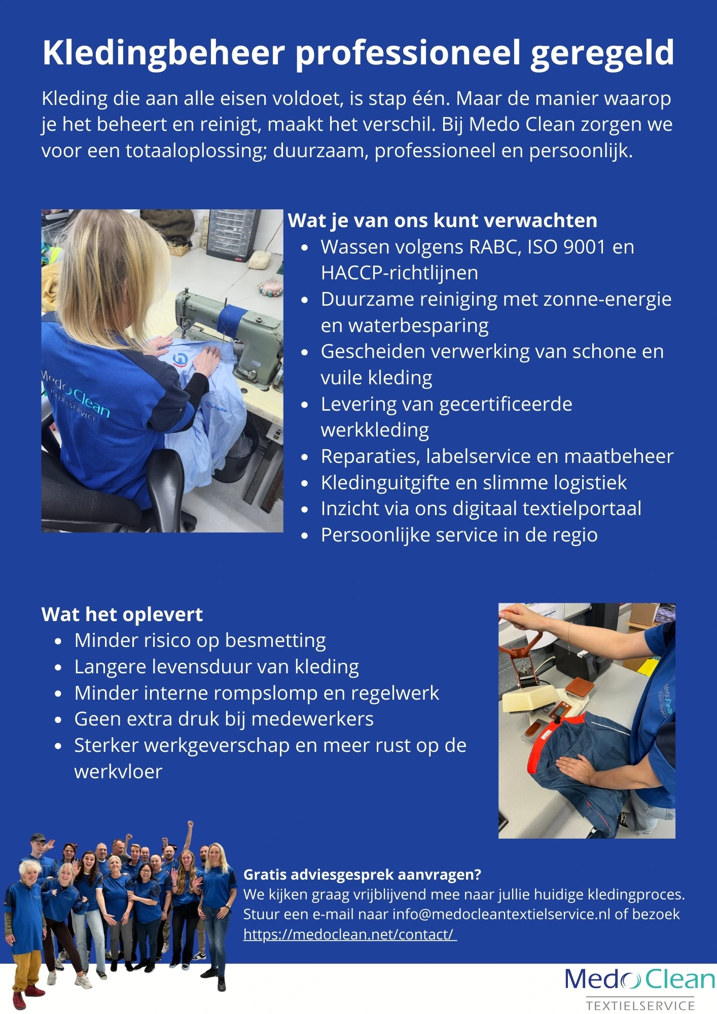 Uitleg van professioneel kledingbeheer voor de voedingsmiddelenindustrie, met voordelen zoals duurzame reiniging, reparaties, maatbeheer en minder risico op besmetting.